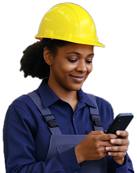 Frontline worker reviewing a WhatsApp message on her phone